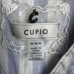 cupio   Women's Medium Blue Striped V Neck Button Up Front Pocket Linen Blend Top Photo 8