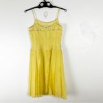 Kay Unger 100% Silk Canary Yellow Spaghetti Straps Pleated Dress, Size 6 Photo 1