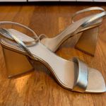 BP Parrker Women’s 7.5 Gold Square Toe Chunky Heel Ankle Strap High Heels Party Photo 0