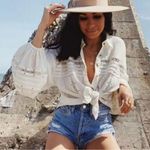 Free People  Cream Long Sleeve Embellished Button Down Shirt Photo 0