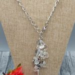 Chunky Chain 3" Large Key Pendant Necklace Dangle Crystal Beads Front Clasp 25" Silver Photo 8
