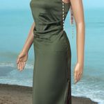 Elegant Green Midi Dress with Pearl Straps Photo 0
