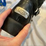 UGG  Black Leather & Suede Calf Height Moto Lug Boots Sherpa Lined Womens 6.5 Photo 3