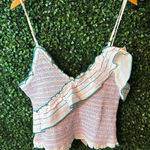 Chloe Oliver  Cotton Cropped Smocked Ruffle Stripe Preppy Dreamy 90s Tank Top Sz Photo 0