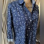 Foxcroft Women's Brooke Bird Print Wrinkle Free Shirt Blue Size L Photo 2