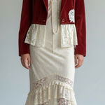 Vintage 70s Velvet Lace Reworked Whimsical Dainty Jacket Size Small Brown Photo 0