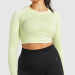 Gymshark Flex Long Sleeve Crop Top Light Green Marl XS EUC Photo 0