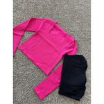 OQQ Ribbed Square Neck Long Sleeve Crop Top Set Activewear Athleisure L Pink Size L Photo 2