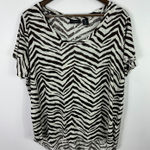 Elie Tahari Tahari Top 1X Brown White Zebra Print 100% Linen Safari Chic Resort Boho Coastal Photo 0