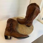 Vintage USA Brown Soft Genuine Leather Pointed Toe Fringe Western Boots Size 6.5 Photo 2