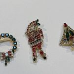 Lot Of 3 Christmas Holiday Gold Tone Prong Set Rhinestone Brooch Pins Photo 5