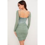 House Of CB Freyja Gathered Corset Dress Size M Sage Green Mesh & Satin Photo 7