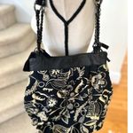 Anthropologie Lucky Penny  Black & Cream Embroidered Floral Hobo Photo 2