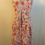 2. Free Assembly Pink & GreenFloral Tiered Midi Dress with Tie Back Size X Photo 4