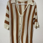 Solitaire  Striped Crochet Knit Open Front Collared Cardigan Sweater Top L Photo 0