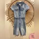 Good American  Denim Short Sleeve Jumpsuit Shorts Romper Utility Stretchy Minimal Photo 3