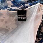 Blue Cream Paisley Damask 100% SILK Handmade Sheer Rectangular Scarf 70X19” Photo 4