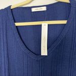 Adelyn Rae Women's Navy Blue Ribbed Knit Long Sleeve Drawstring Cropped Top Size M Photo 3