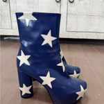 Blue platform ankle boots with white stars wonderwoman go go women’s size 8 Photo 15