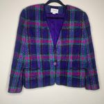 Talbots  Petites Blazer Plaid Pink Purple Green Sz 14 Photo 4