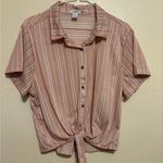 Rue 21 Pink and White Crop Button Down Shirt Photo 0