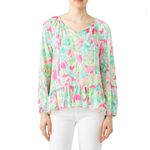 Lilly Pulitzer  Women's Floral Tensley Top Medium Long Sleeve Ruffle Hem Tassel Photo 1
