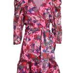 Tanya Taylor  | Sasha Pink Floral Puff-Sleeve A-Line Wrap Mini Dress Photo 3