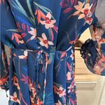 Standards & Practices Floral Navy Dress With Long Sheer Sleeves Tie at wrist Size 2X Photo 5