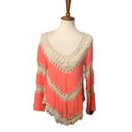 Umgee Boho Stretch Knit Tunic with Lacy Crochet Trim Mango size S Photo 1
