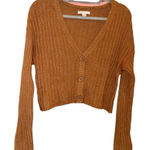 American Eagle ribbed cropped boxy button up cardigan brown size small Photo 0