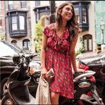 Anthropologie  Maeve Rosalia Red Floral Wrap Dress size 14 Photo 1