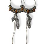 Free People  Winona Hoops Silver Tigers Eye Western Boho Dangles Coachella NWT Photo 1