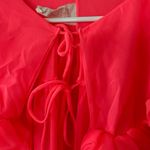 None Vintage 60’s Peignoir Chiffon Robe Hot Coral Pink Ruffles Size Small ILGWU Union Photo 5