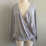 PPLA NWT  Leanne Woven Gray Wrap Blouse Size Small 
Kimono Sleeves‎ Photo 2