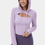 Halara NEW Hooded Drawstring Cut Out Cropped Casual Hoodie Sweatshirt Photo 1