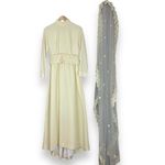 Vintage 1970s Wedding Dress Lace Belt Long Veil Handmade Cream Pale Yellow Retro Photo 2