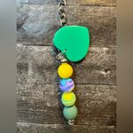 Handmade Daisy Heart Green Yellow Beaded Keychain Silver Tone Purse Backpack Charm Photo 2