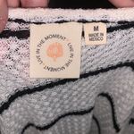 Live in the Moment White Cropped Long Slv Button Scoop Neck Top M Black Stripes Photo 4