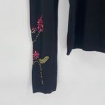 Camille La Vie Womens Embroidered Button Front Silk Blend Cardigan Black Medium Photo 2