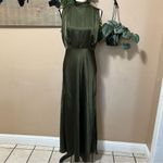 Lulus Classic Elegance Olive Satin Sleeveless Mock Neck Maxi Dress Green Size M Photo 1