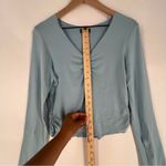Tart Light Blue Soft Stretch Modal Ruched V-Neck Long Sleeve Cropped Blouse L Photo 10