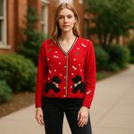 Jack B. Quick Womens Sweater Sz M Art to Wear Red Bones Black‎ Scottie Dog Size M Photo 1