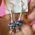ALDO Earrings purple blue Morning Glory pearls Stamens tassel drops Photo 1
