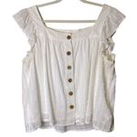Emerson Fry India Collection White Laurent Flutter Sleeve Top Large Lined Button Tan Photo 1