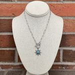 Stainless Steel Sunburst Necklace with Faux Turquoise Silver Photo 1