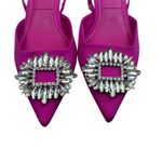 ZARA  Rhinestone Brooch Satin Slingback Kitten Heels in Fuchsia Size 39 US 8 Photo 2