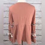 Polagram Bell Sleeve Blouse 100% Cotton w Embroidered/Tassel Trim Dusty Pink-L Photo 2