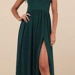 Lulus LULU’S Radiant Charisma Emerald Chiffon Ruched Tie Strap Maxi Dress Photo 0