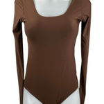 Aerie  Smoothez Brown Scoop Neck Long Sleeve Sculpt Thong Bodysuit Top Size L Photo 0