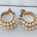 Vintage Screw Back Earrings Faux Pearl Hoops Photo 1